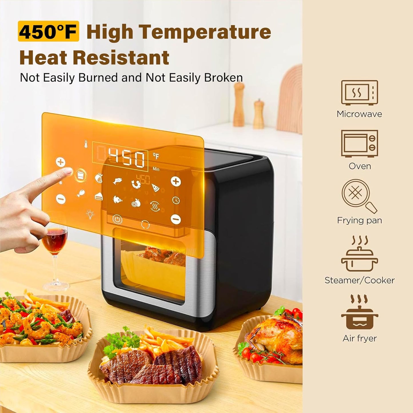 Air Fryer Liners Disposable, 125pcs Non-stick Disposable Airfryer Liners, 8 Inch Unbleached Parchment Paper, Square Air Fryer Paper Liners for 5-8QT Air Fryer, Baking, Roasting Microwave