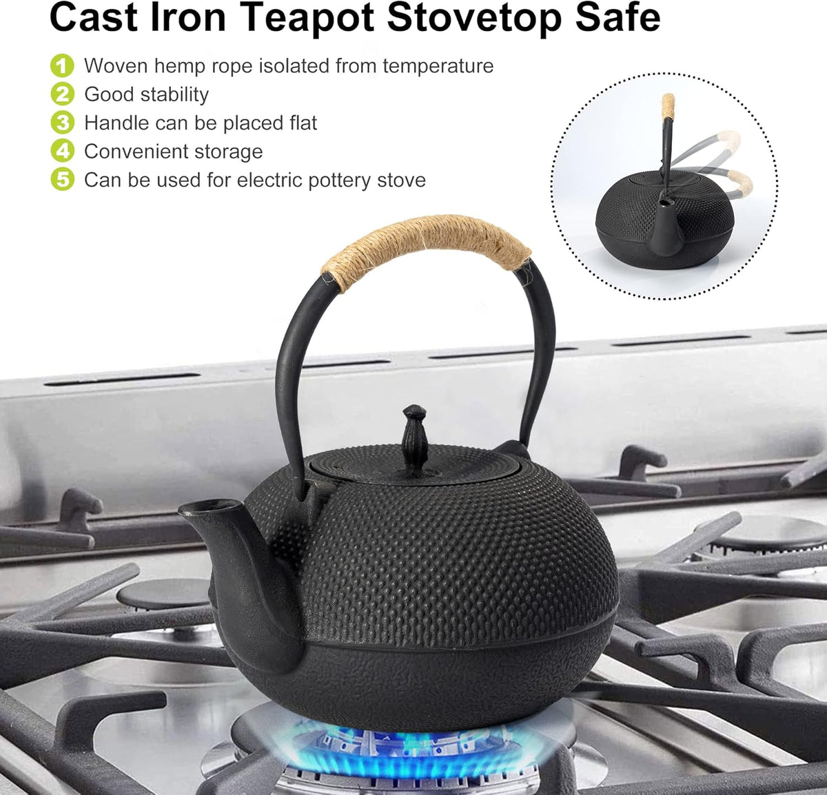 suyika Japanese Tetsubin Tea Kettle Cast Iron Teapot with Stainless Steel Infuser 60 oz/1800 ml