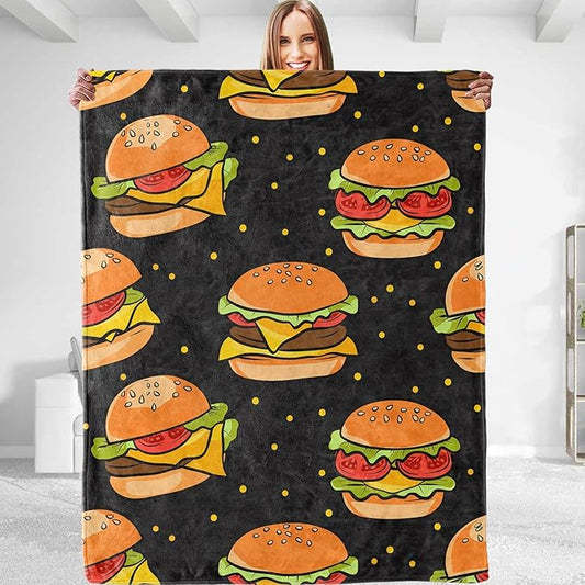 Funny Hamburger Theme Plush Throw Blanket - Soft, Comfy, Lightweight, Warm, and Fuzzy - Ideal Gift for Men and Boys - Perfect for Couch, Bedroom, Travel, Bed - 50x40 inches