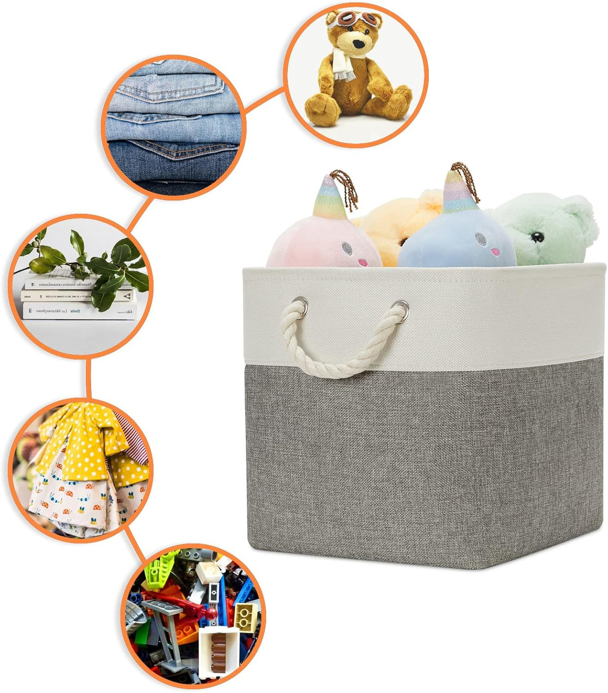 DULLEMELO Cube Storage Bins Set of 4 Fabric Storage Cubes Organizer Bin with Handles, Collapsible 12 Inch Cube Storage Baskets for Organizing, Closet, Shelf, Nursery (White&Grey)