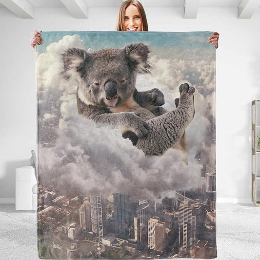 Funny Koala Plush Throw Blanket - Soft, Comfy, Lightweight, Warm, and Fuzzy - Ideal Gift for Men and Boys - Perfect for Couch, Bedroom, Travel, Bed - 80x60 inches