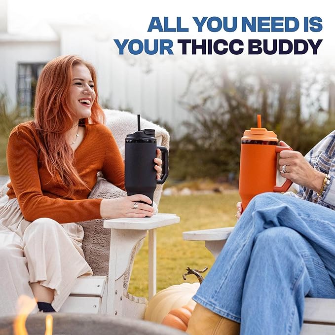 Frost Buddy Thicc Buddy - 40 oz Stainless Steel Vacuum Insulated Tumbler with Lid and Straw for Water - Travel Mug Cupholder Friendly - Gifts for Women Men Him Her (Royal Glitz)