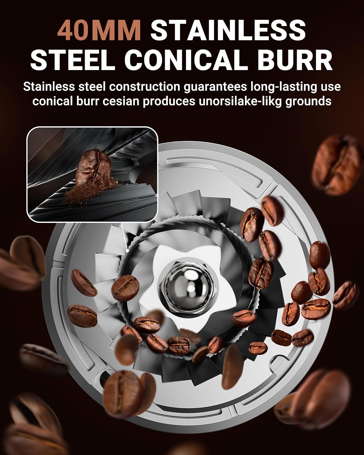 AMZCHEF Coffee Grinder, Burr Coffee Bean Grinder for Home Use with 48 Precise Grind Settings, Detachable Funnel Stand for Espresso, LED Control Panel, Anti-static Design, silver