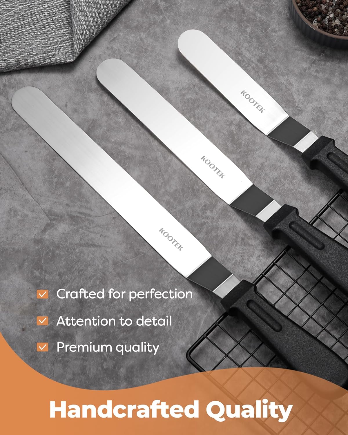 Kootek Angled Icing Spatula Set with 6", 8" & 10" Blade, Stainless Steel Offset Spatula Frosting Smoother Cake Spatulas for Cake Decorating, Baking