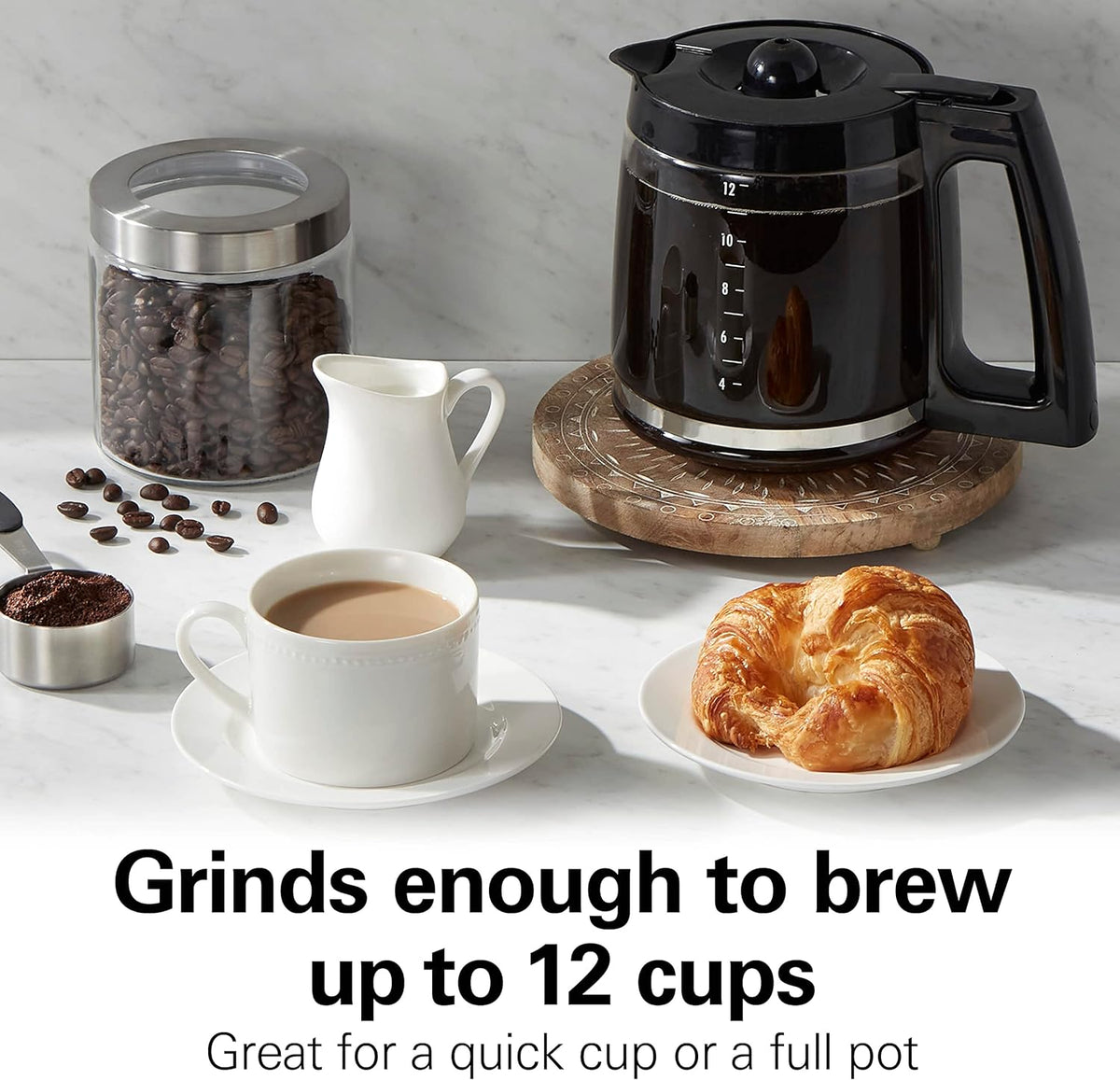 Hamilton Beach Fresh Grind Electric Coffee Grinder for Beans, Spices and More, Stainless Steel Blades, Removable Chamber, Makes up to 12 Cups, White