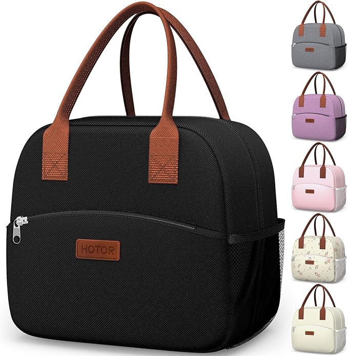 HOTOR Lunch Bag for Women & Men - Wear-Resistant Insulated Lunch Box with Large Capacity, Multi-Functional Cooler Bag for Office, Picnic, Black, 10L,10.60" x 5.90" x 9.50"