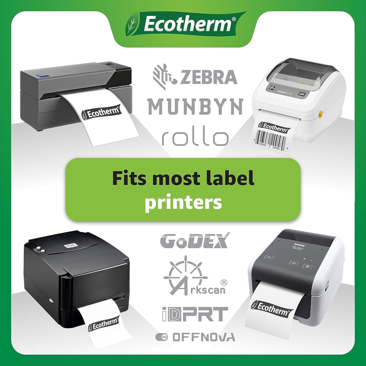 3.5" x 1" Thermal Labels | 4 Rolls | 5360 Labels | fits Zebra, Munbyn, Rollo, Godex, Arkscan, iDPRT, Offnova Thermal Label Printers and More | Blank White Adhesive Stickers by Ecotherm