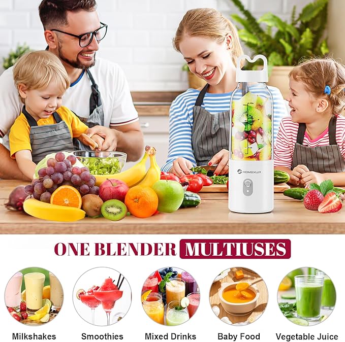 2PCS Portable Personal Blender 17 OZ/500 ML Juicer, 175W Personal Size Blender, Ideal for Smoothies, Ice Blending, Juicing, and Food Processing, Compact, Convenient, and Versatile (Pink&White)