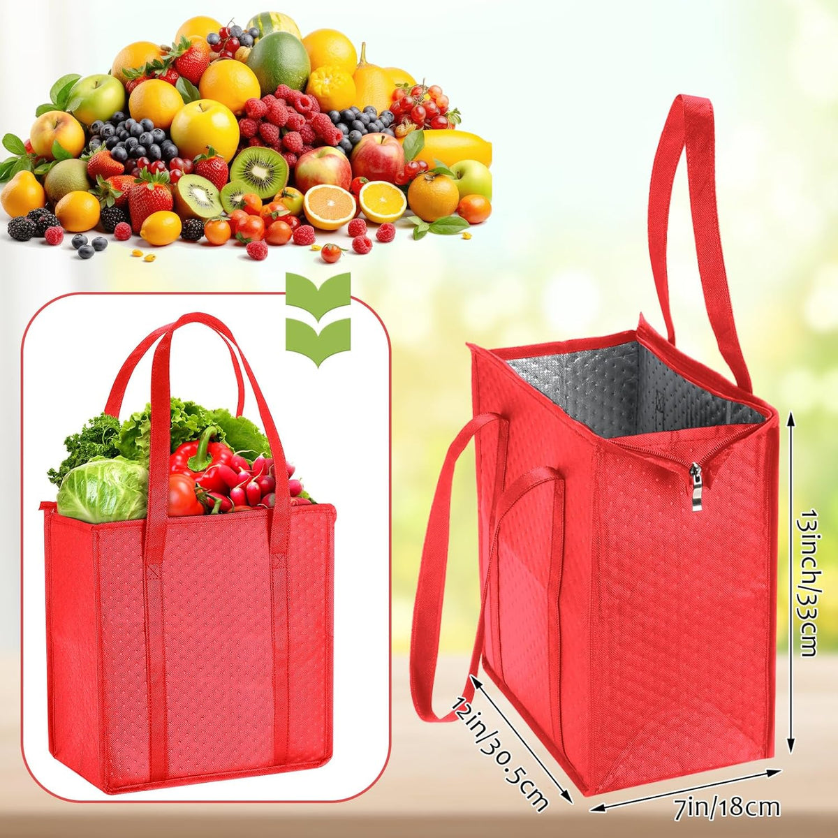 Paterr 4 Pcs Insulated Grocery Bags Large Reusable Insulated Cooler Bags with Zipper Top Shopping Totes for Hot or Cold Food