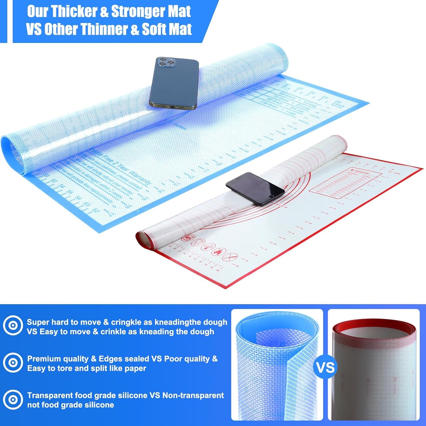 Non-slip Silicone Pastry Mat 34''By 26'' Nonstick Baking Mats Extra Large Counter Mat for Dough Rolling, Pastry, Pie Crust, Fondant, Cookies, Bread, Pasta, Pizza Mat