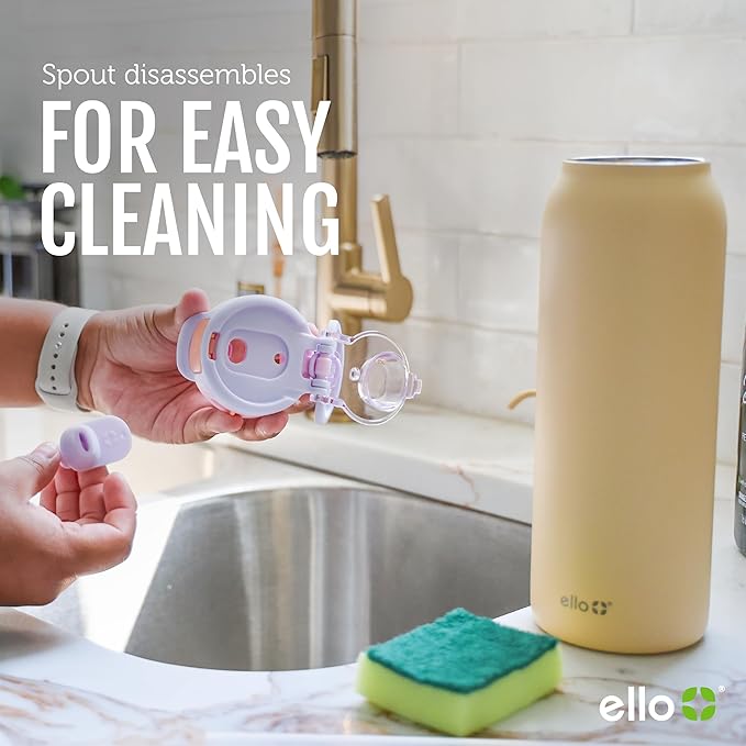 Ello Pop & Fill 22oz Stainless Steel Water Bottle with QuickFill Technology, Double Walled and Vacuum Insulated Metal, Leak Proof Locking Lid, Straw and Chug, Reusable, BPA Free, Serene Bloom