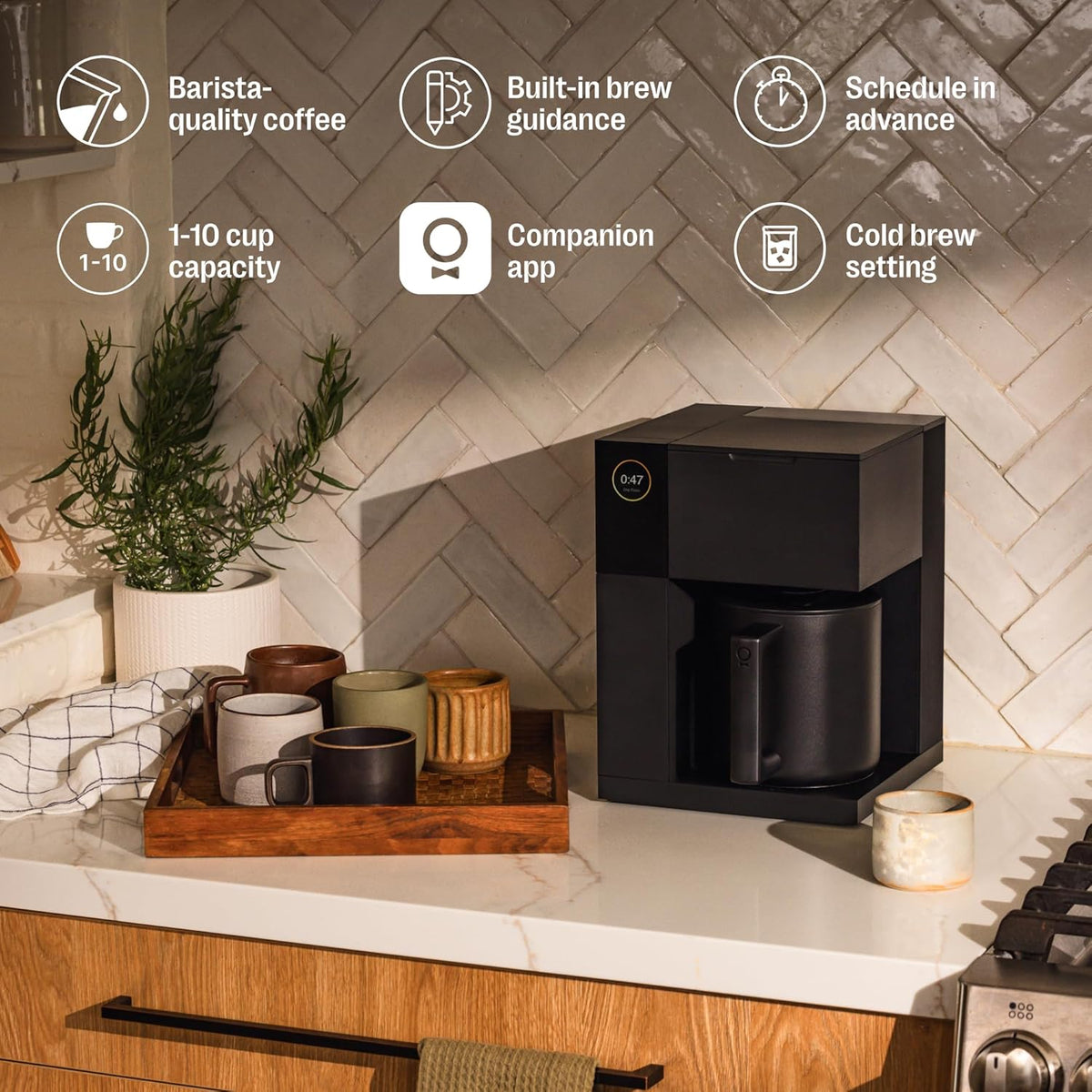 Fellow Aiden Precision Drip Coffee Maker, Thermal Carafe, Perfect Temperature Control, Bloom Cycle, Single Serve to 10 Cup Capacity, Matte Black