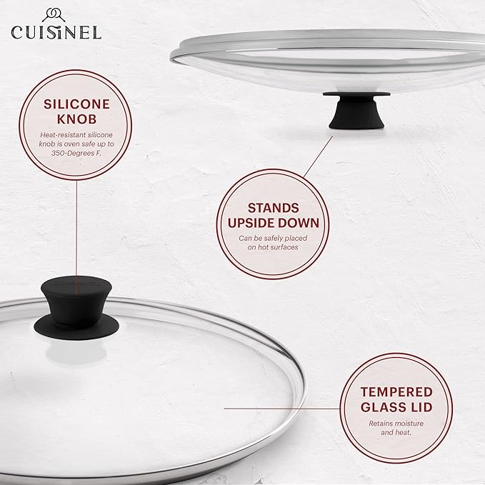 Glass Lid - 12"-inch/30.48-cm/308mm - Compatible with Lodge - Fully Assembled Tempered Replacement Cover - Oven Safe for Skillet Pots Pans: Universal for all Cookware: Cast Iron, Stainless, Non-Stick