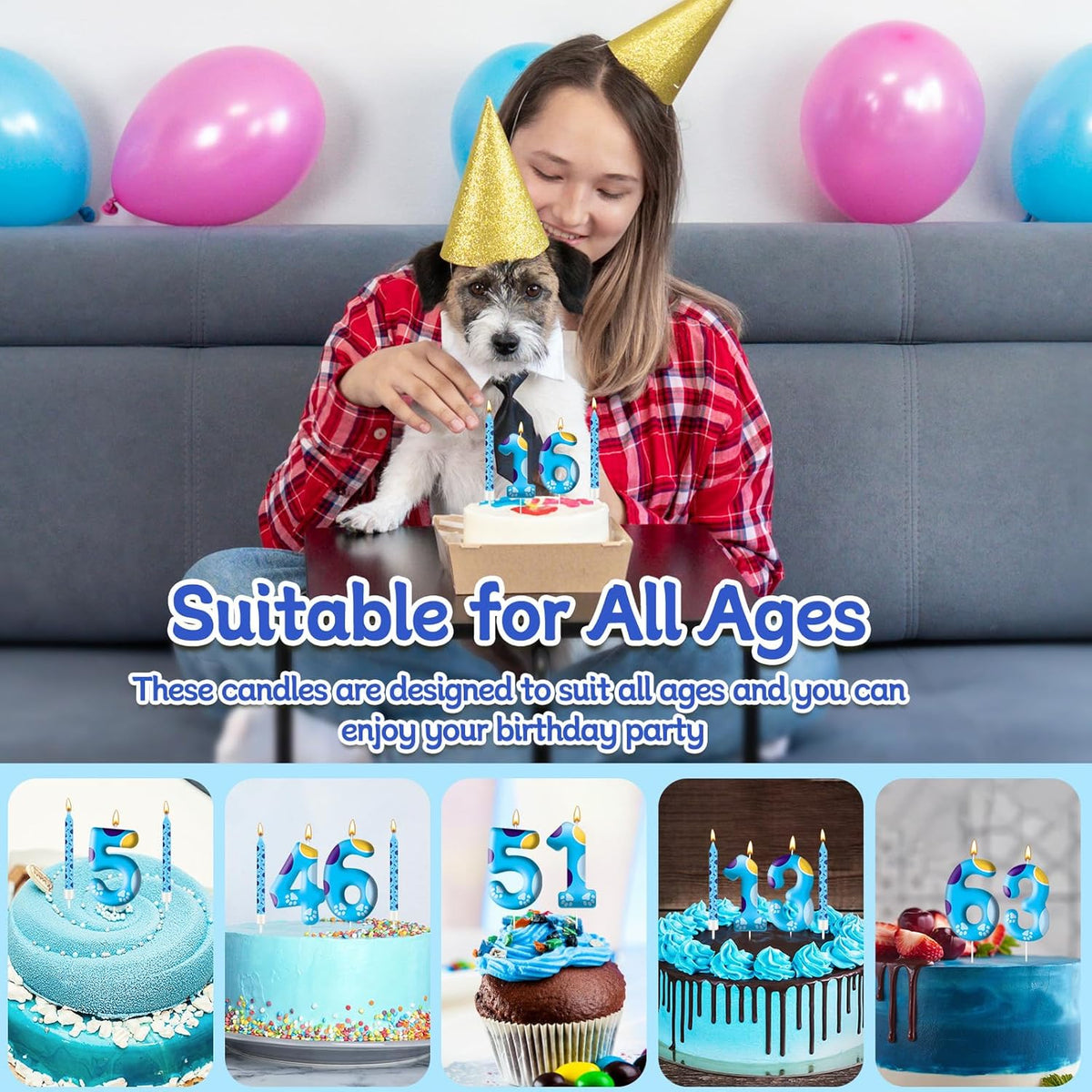 13PCS Blue Dog Paw Birthday Candles Set Cake Topper Numeral Birthday Candles for Boy Girl Dog Paw Decoration(Number 5)