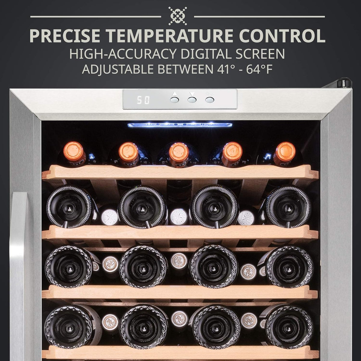 Ivation 51 Bottle Compressor Wine Cooler Refrigerator w/Lock | Large Freestanding Wine Cellar For Red, White, Champagne or Sparkling Wine | 41f-64f Digital Temperature Control Fridge Stainless Steel