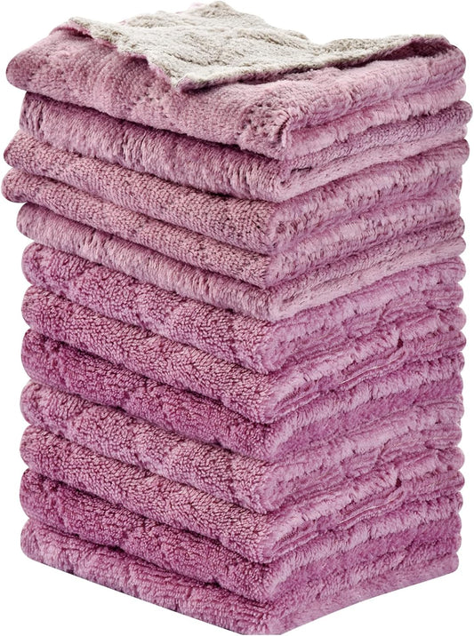 12PCS Kitchen Towels Dish Towels, Multipurpose Reusable Dish Cloths, Double-Sided Microfiber Cleaning Rags for Furniture, Car, Tea, Bowl, 10x 6 inch
