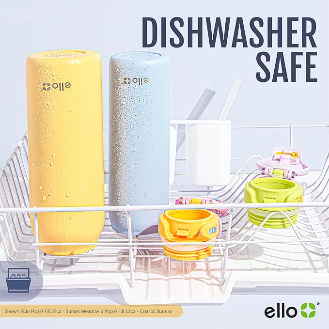 Ello Pop & Fill 22oz Stainless Steel Water Bottle with Quick Fill Technology, Double Walled and Vacuum Insulated Metal, Leak Proof Locking Lid, Sip and Chug, Reusable, BPA Free, Tonal Cream