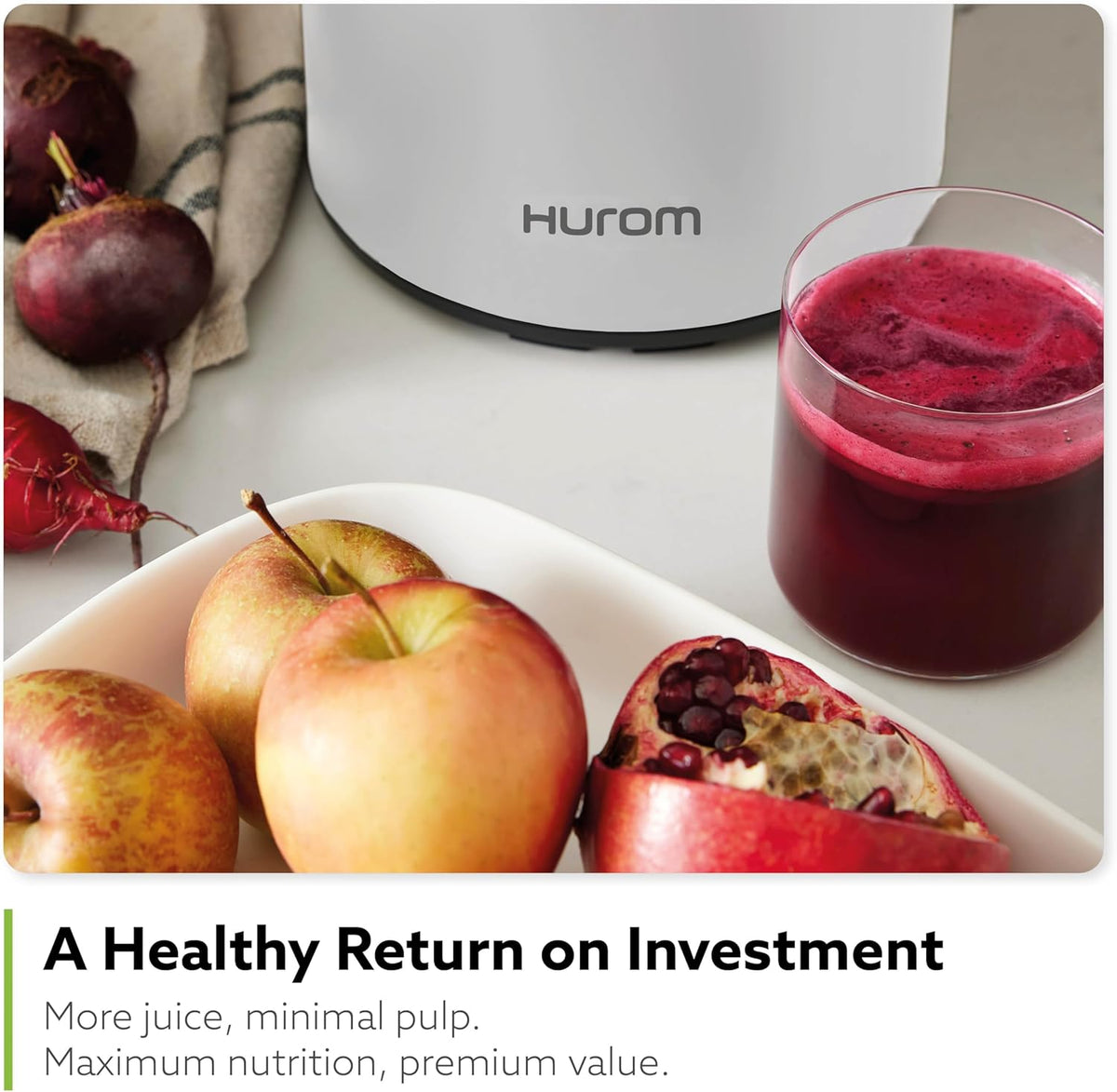 Hurom H400 Cold Press Juicer Machine, Award Winning Masticating Slow Juicer, Easy to Clean, Strainer & Hands Free with Self Feeding, Wide Mouth Hopper, Easy Assembly (White)