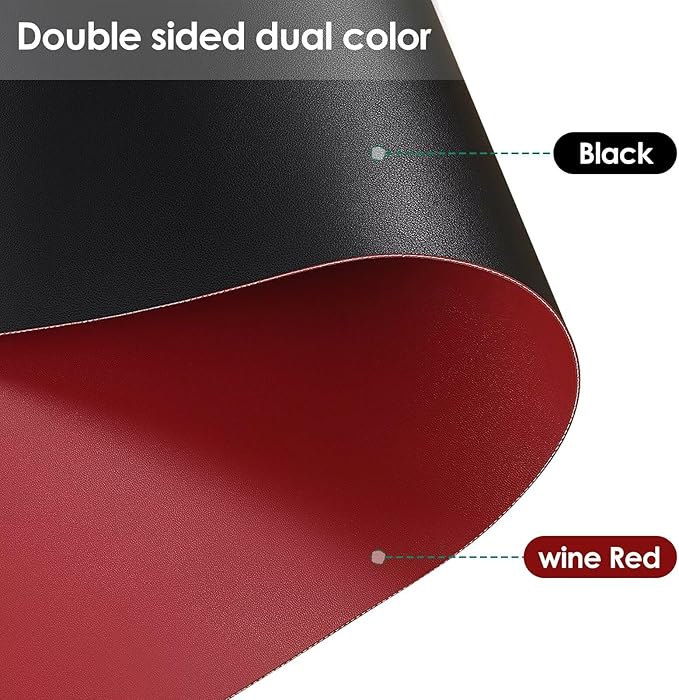 Leather Table Cover,1.8mm Thick,17x72 Inch Desk Cover,Dresser Cover Top,Dresser Protector Top,Dresser Cover,End Table Cover.(Black+Wine Red,17x72)