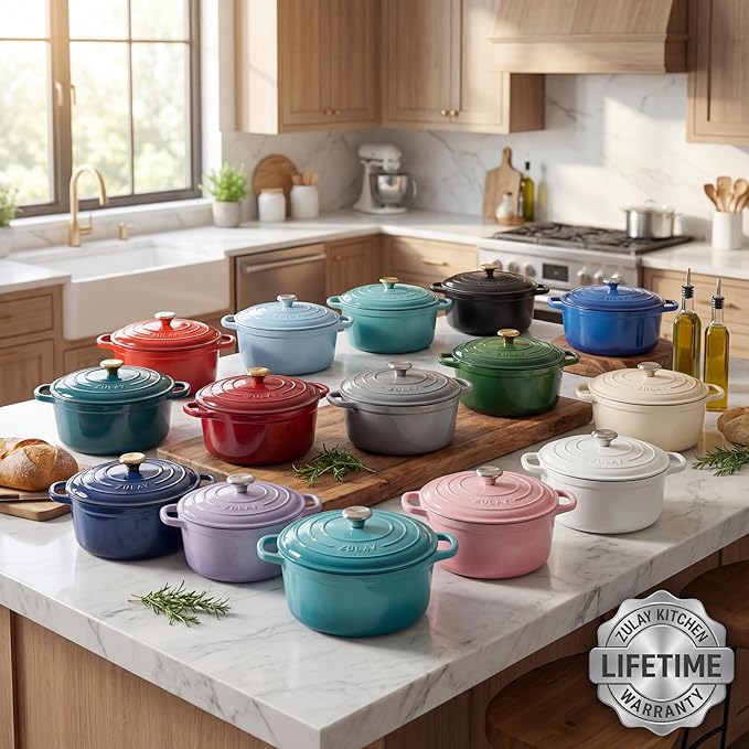 Zulay Kitchen 6 Quart Enameled Cast Iron Dutch Oven Pot with Lid – Premium Durability & Oven Safe up to 500°F – Heavy Duty Cookware Perfect for Bread Baking, Stews, Braising & Roasting - Aquamarine