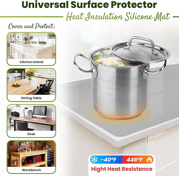 Large Silicone Mat 28" x 20" Thick Heat Resistant, Kitchen Counter Mat Waterproof - Coffee Machine, Glass Top Stove Cover Countertop Protector for Air Fryer, Baking (Semi-Translucent)