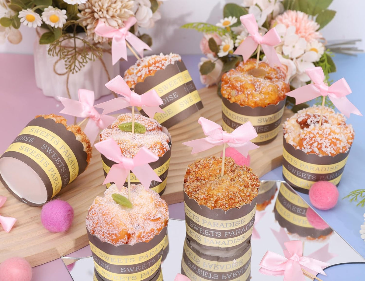 Coquette Pink Bow Cupcake Toppers - Bow Cake Toppers, Birthday Decorations, Bridal Shower & Bachelorette Party Decorations