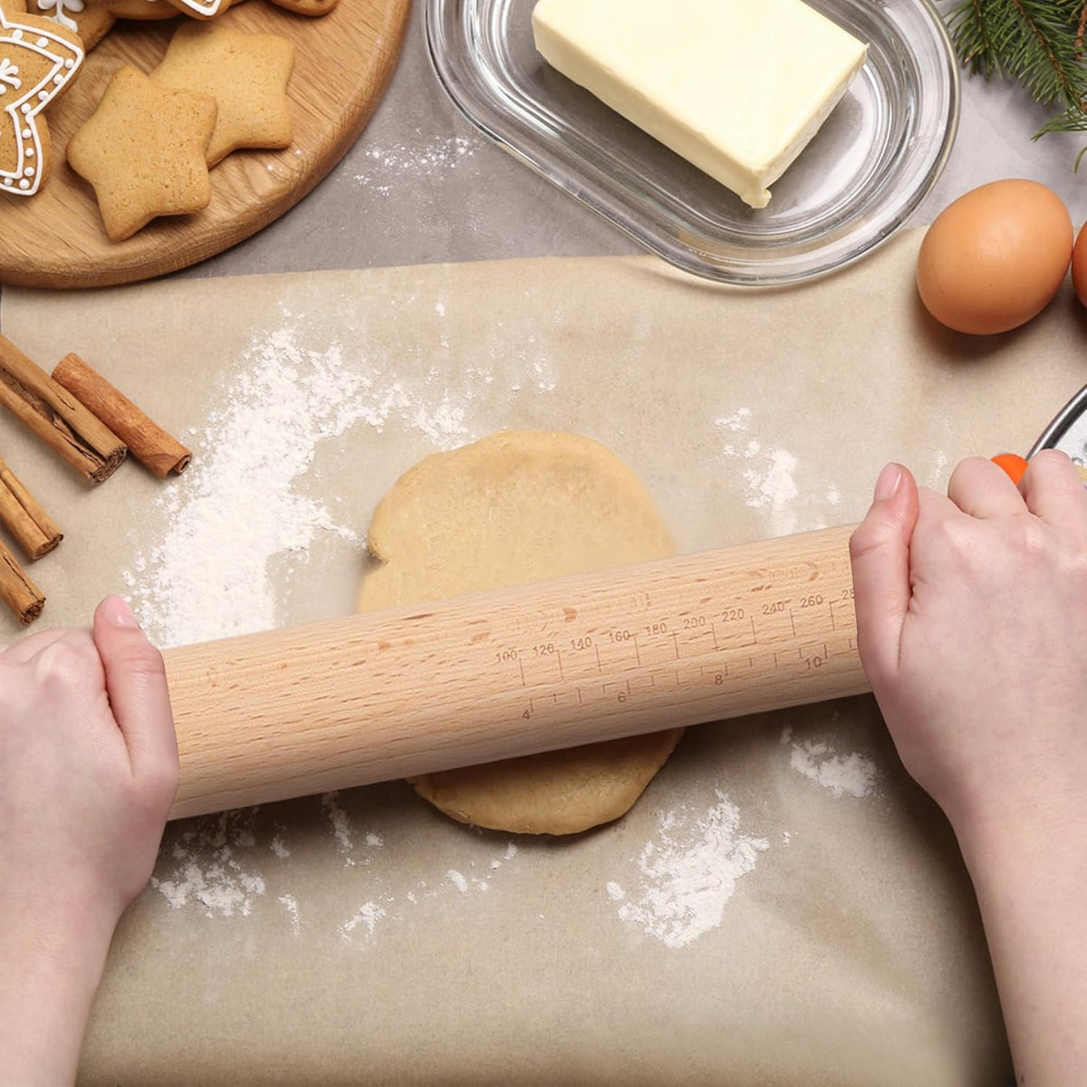 Adjustable Rolling Pin with Thickness Rings -17INCH Wood Dough Roller for Perfect Baking, Fondant & Cookies Ideal Rolling Pin for Dough & Cookie Decorating Supplies