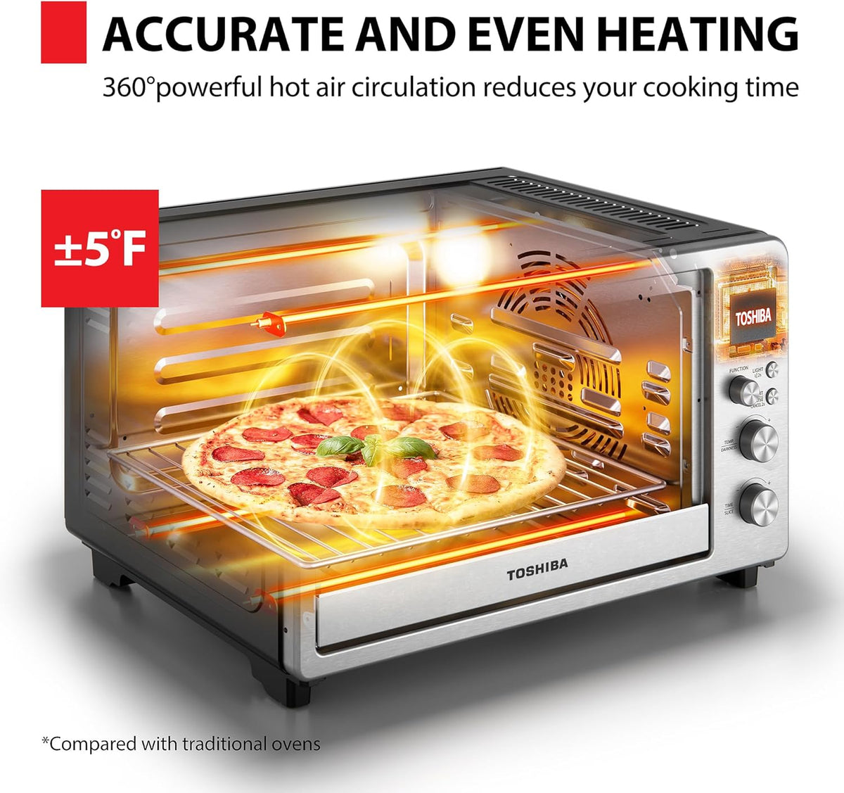 TOSHIBA ChefFry Air Fryer Toaster Oven Combo, 26.4 QT Large Capacity, 12-in-1 Countertop Toaster Oven, Stainless Steel
