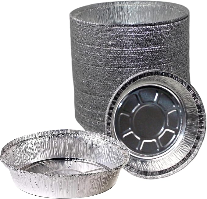 EcoQuality 6" Round Aluminum Foil Pans - Disposable Containers with Foldable Walls for Pie Baking, Cooking, Serving, Reheating, and Storing - Freezer and Oven Safe Tart Pan 50 Pack