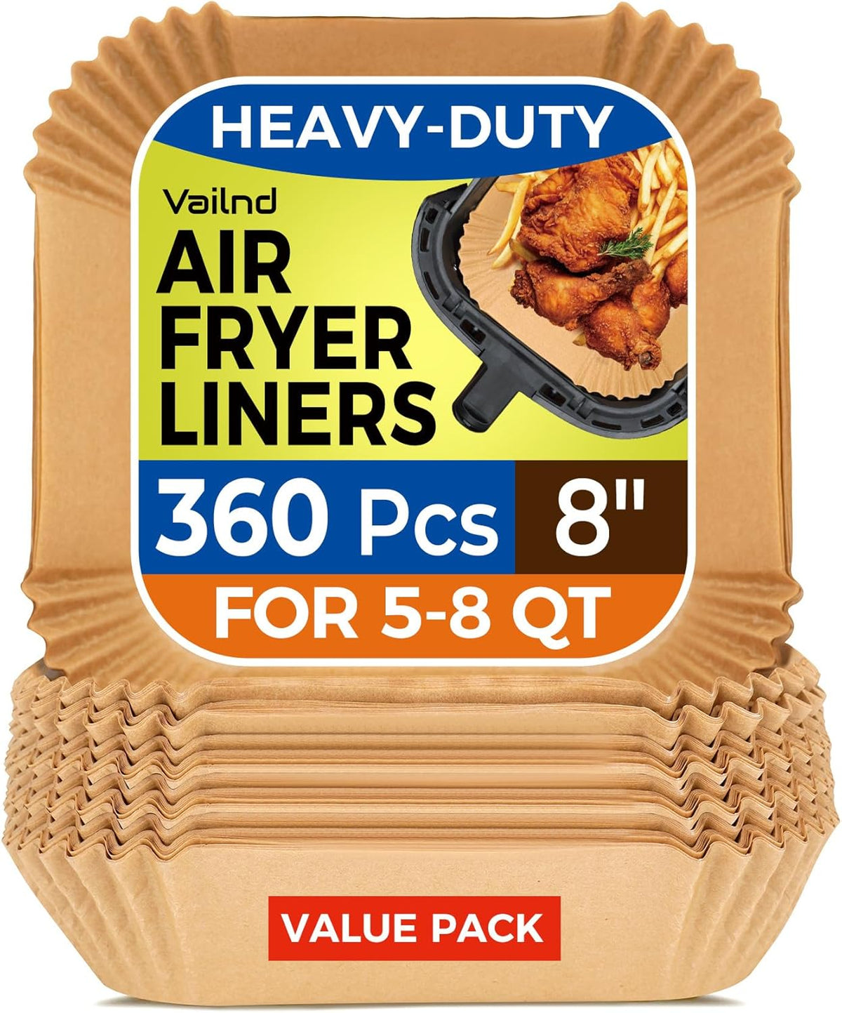 360 Pcs Air Fryer Liners Disposable, 8" Square Air Fryer Paper Liners, Unbleached Parchment Paper for Air Fryer Basket, Non-Stick & Leakproof Baking Liner for Microwave Oven Pan