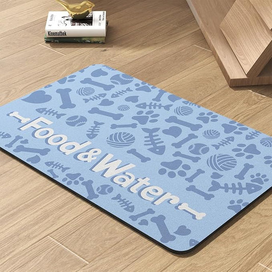 Pet Feeding Mat-Absorbent Dog Mat for Food and Water Bowl-No Stains Quick Dry Water Dispenser Mat-Dog Accessories Pet Supplies-Bowl for Messy Drinkers（Bone,23"x34"