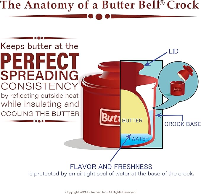 Butter Bell - The Original Butter Bell crock by L Tremain, a Countertop French Ceramic Butter Dish Keeper for Spreadable Butter, Antique Collection, Goldenrod