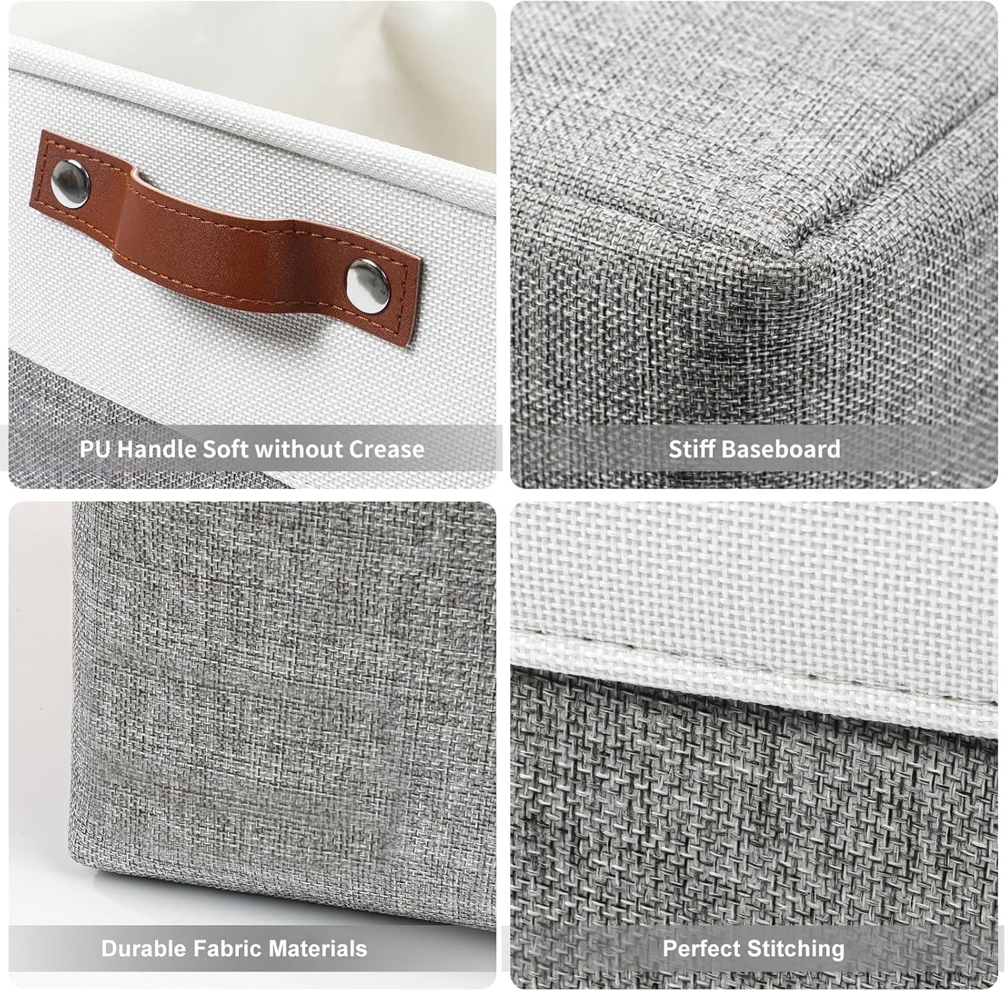 13x13 Cube Storage Bins, Collapsible Fabric Storage Box, 4 Pack Closet Baskets with Handles for Organizing, Shelf, Toys, Clothes, Home, Office, Nursery (Grey&White)