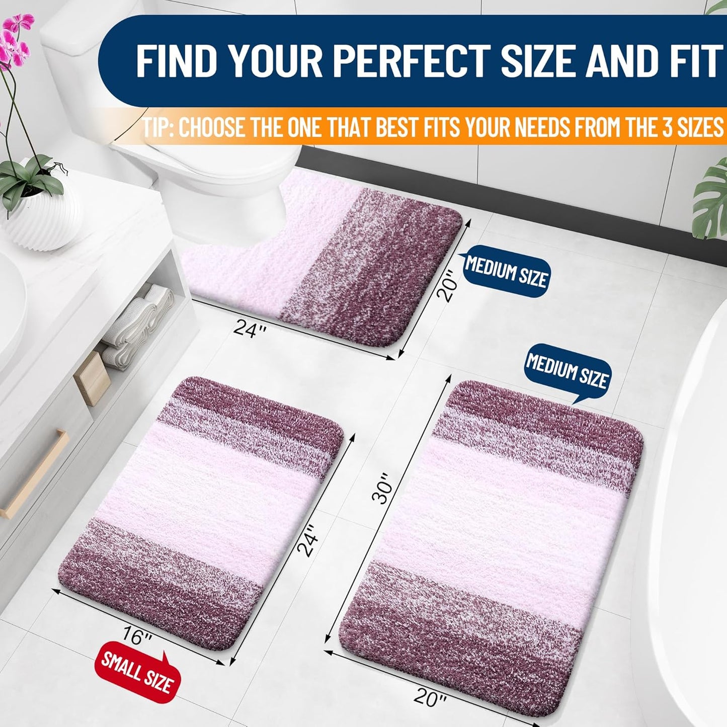 OLANLY Bathroom Rugs Mat 24x16, Extra Soft Absorbent Microfiber Bath Rugs, Rubber Backing, Quick Dry, Machine Washable Bath Mats for Bathroom Floor, Tub and Shower, Home Decor Accessories, Mauve