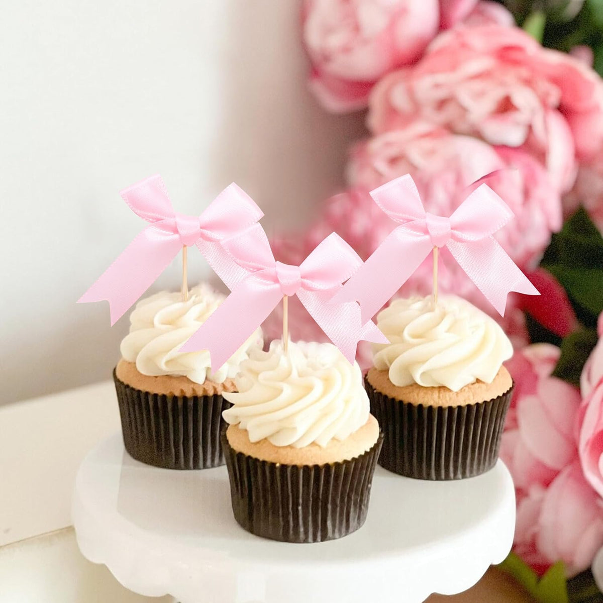 Coquette Pink Bow Cupcake Toppers - Bow Cake Toppers, Birthday Decorations, Bridal Shower & Bachelorette Party Decorations