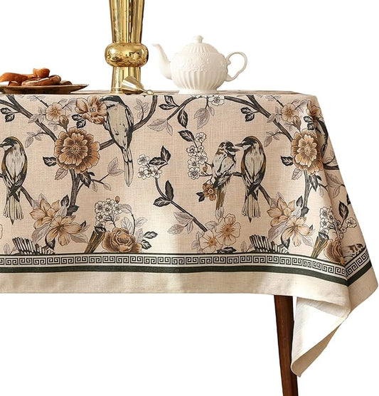 ISAENNE Designer Vintage Linen Small Square Table Cloth,Floral and Bird Pattern Tablecloths,Fall Wrinkle Resistant Home Decor Tablecloth for Dining Kitchen Party Christmas,55"*55"-Murad A
