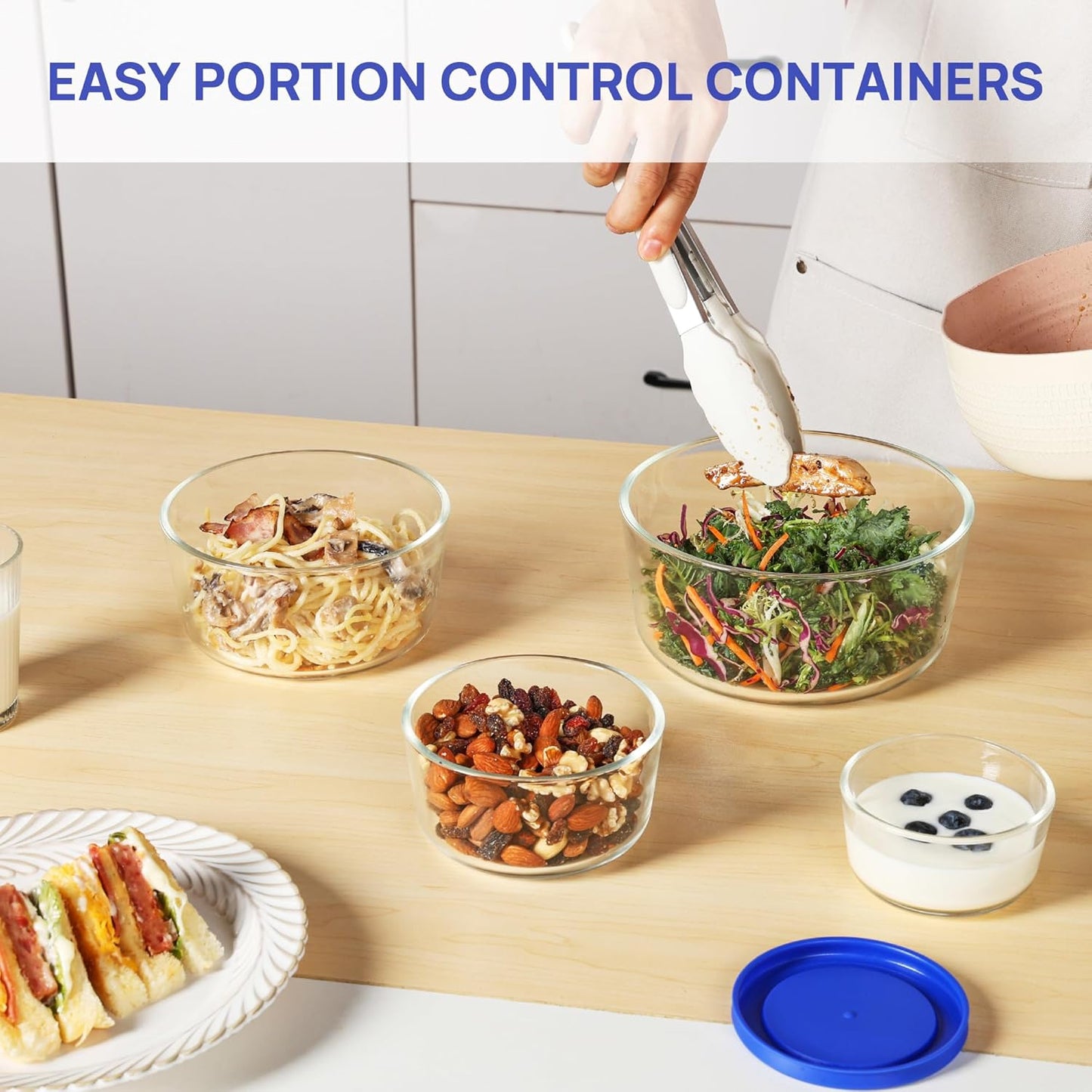 Vtopmart 4 Pack Glass Bowls with Lids (1, 2, 4, 7 Cup), Food Storage Containers, Meal Prep and Leftovers Keeper, Lunch Container, Microwave, Dishwasher & Freezer Safe