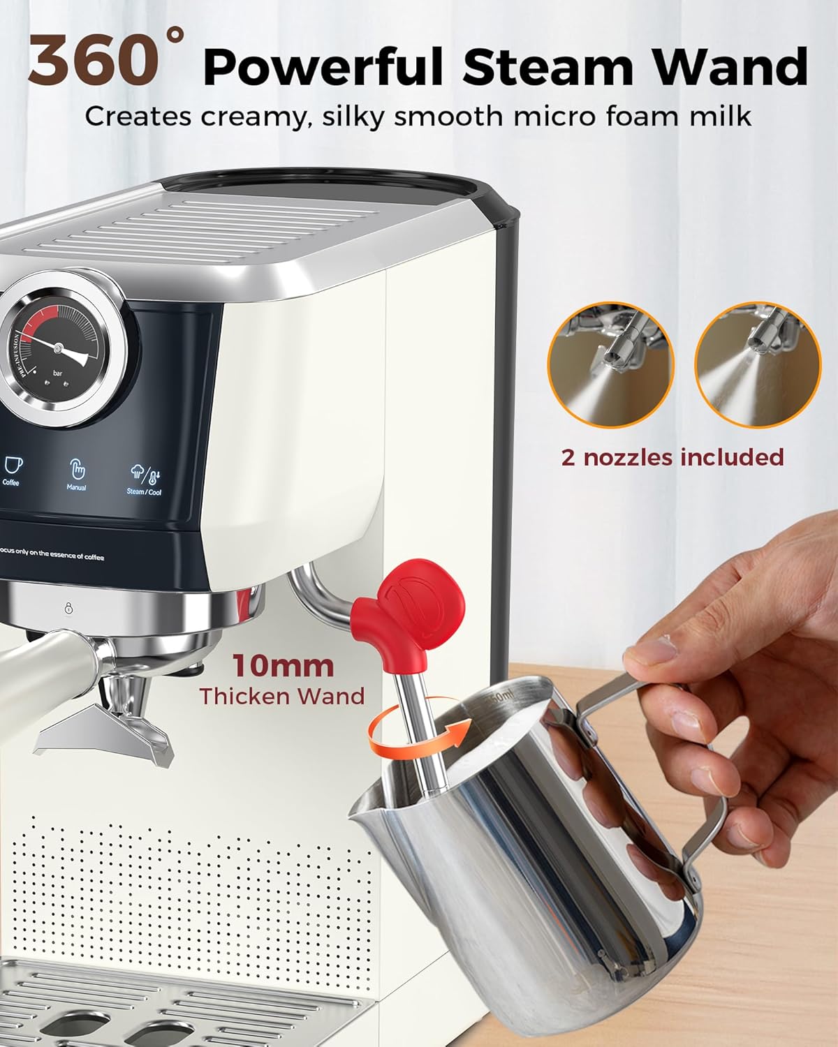 Tuni E2 58mm Espresso Machine with Bottomless Portalfilter Combo Set, 58mm Stainless Steel Bottomless Portalfilter, Dual Boiler System Espresso Maker