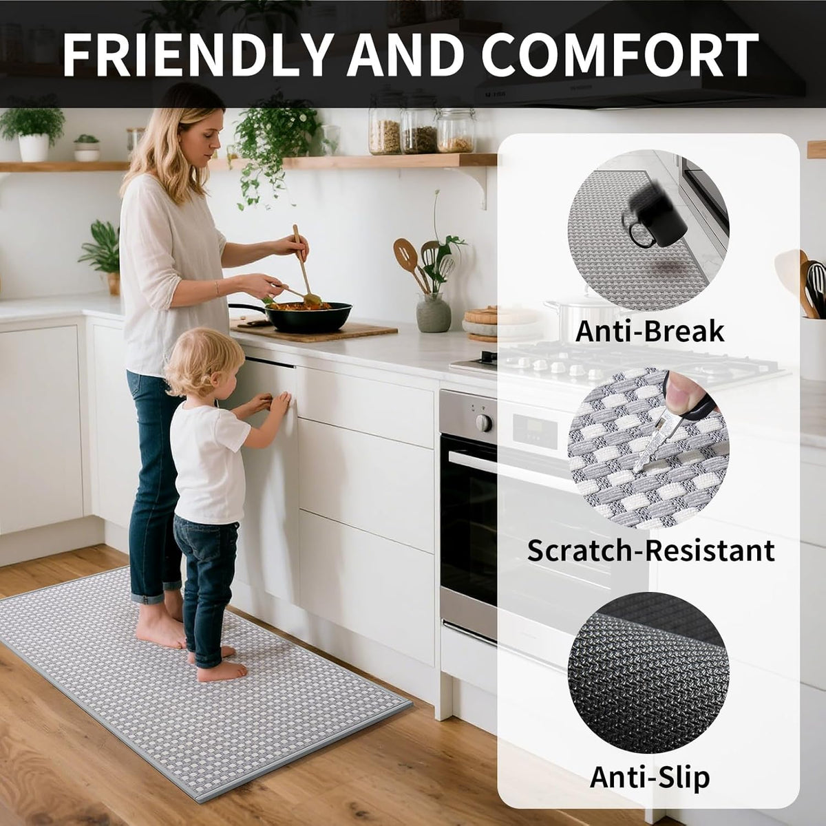 Kitchen Mats for Floor, Super Absorbent Kitchen Rugs Non Slip Washable, Rubber Backing Soft Chenille Braided Kitchen Runner Rug Standing Mat Sink Mat, Easy to Clean, Gray 17"x28"
