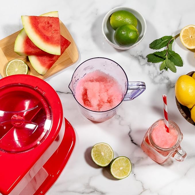 Nostalgia Retro 40-Ounce Frozen Beverage Station - Slushie Machine and Ice Shaver with Automatic Mixing for Soda, Cocktails and Margaritas - Easy & Safe Use - Red