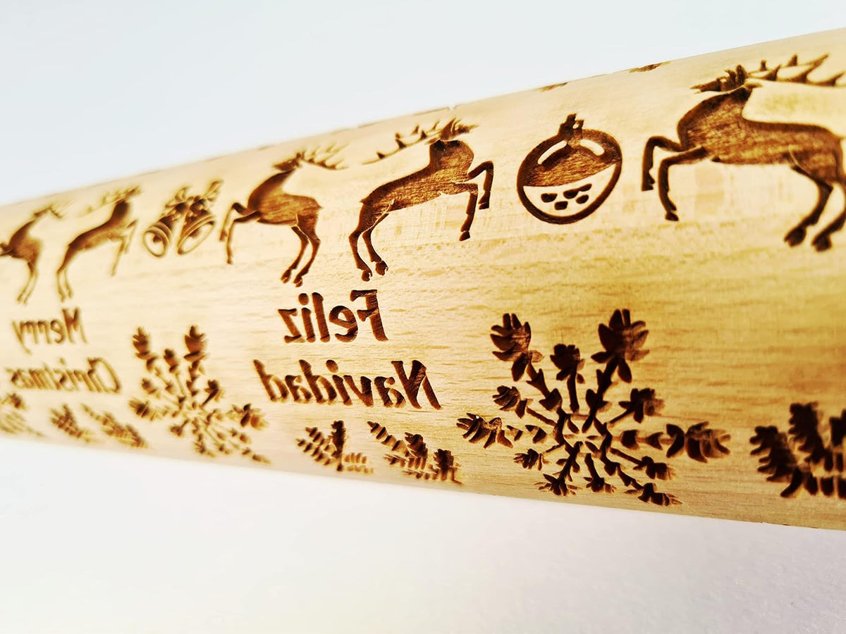Embossing Rolling Pin for Christmas Cookies, Gingerbread, Shortbread by Algis Crafts (Merry Christmas)