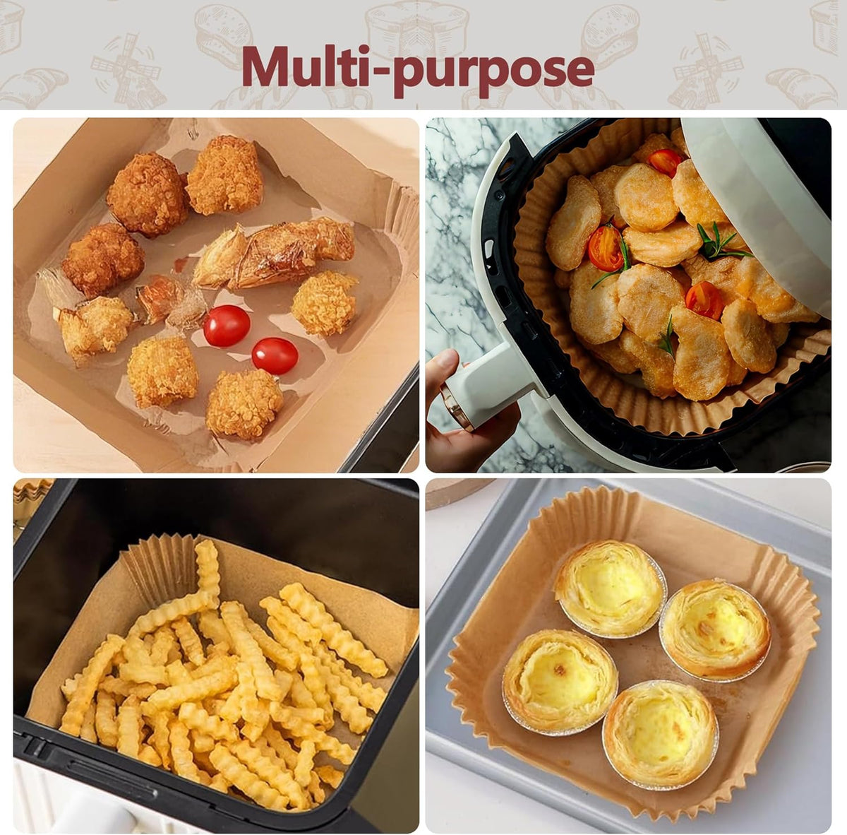 9 Inch Air Fryer Liners, 200 Pack Parchment Paper Sheets for Ninja Air Fryer, Non-Stick, Disposable, Unbleached, Heat Resistant, Fits 5-8 QT Air Fryers, Oil-Free & Healthy Cooking