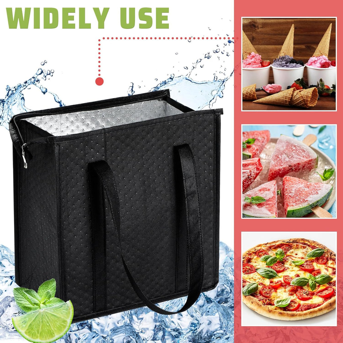 Paterr 4 Pcs Insulated Grocery Bags Large Reusable Insulated Cooler Bags with Zipper Top Shopping Totes for Hot or Cold Food