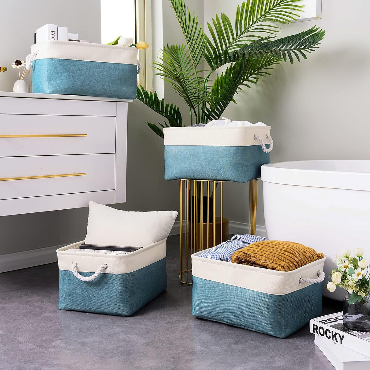 Storage Cubes - 4 Pack Large Fabric Baskets for Organizing, Collapsible Storage Bins for Closet Cloth Decorative Gift supplies Organizer Shelf 15.7 (L) x 11.8 (W) x 8.2 (H) inches