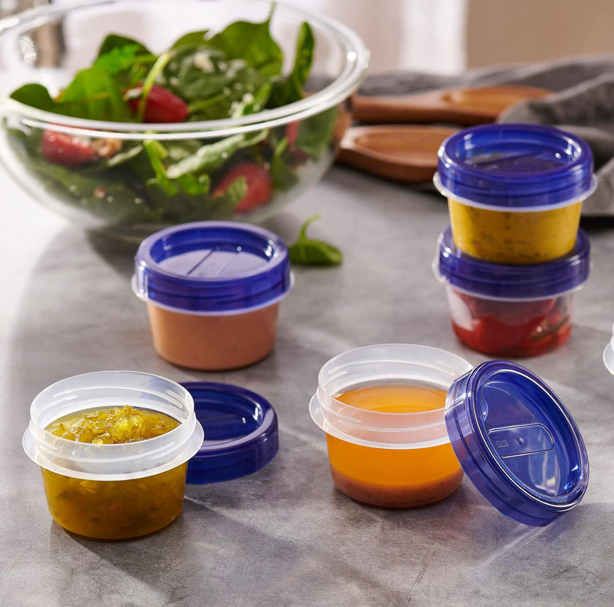 PLASTICPRO 12 Pack Twist Cap Food Storage Containers with Blue Screw on Lid- 4 oz Reusable Meal Prep Containers - Small Freezer Containers Microwave Safe Blue Plastic Food Storage