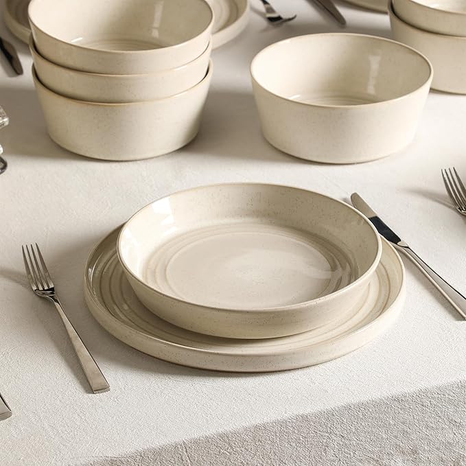 Stone Lain Claire 4-Piece Pasta Bowl Set Stoneware, Bowls, Dishwasher and Microwave Safe, Dish Set for 4, White