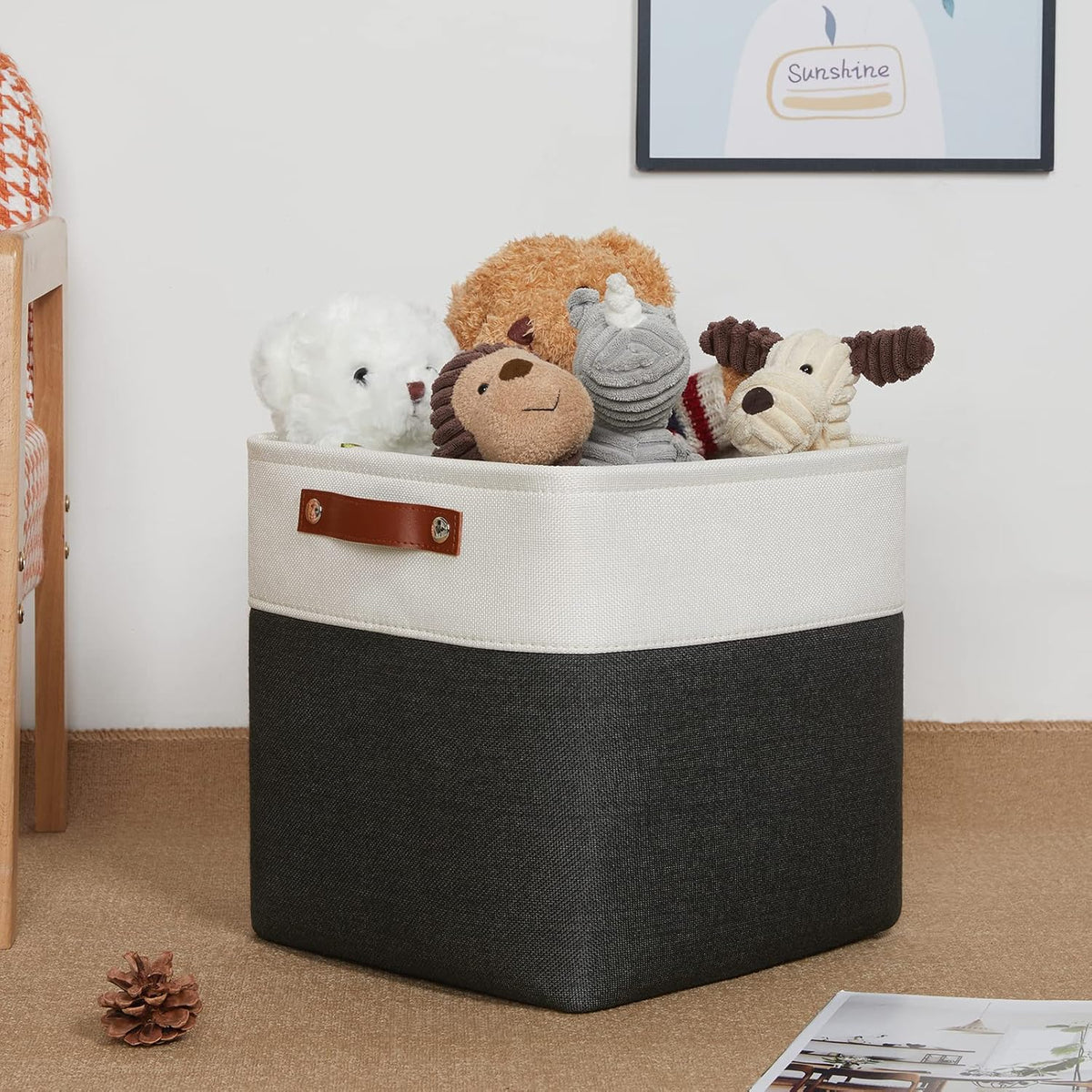 DULLEMELO Set Of 4 Cube Storage Bins, Fabric Storage Basket for Shelves Closet Nursery Toy Storage, 12 Inch Collapsible Fabric Bins for Toy Book Magazine Towel Organizers(4 Pack - 12" White&Black)