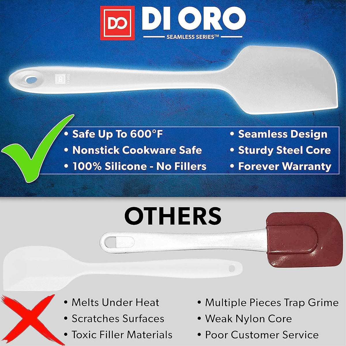 DI ORO Silicone Spatula Set - Rubber Kitchen Spatulas for Baking, Cooking, & Mixing - 600°F Heat-Resistant & BPA Free Silicone Scraper Spatulas for Nonstick Cookware - Dishwasher Safe (5pc, Stone)