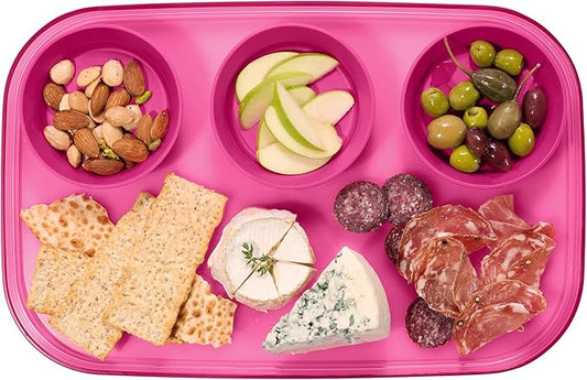 madesmart dipware 3 Bowl Serving Tray, Collapsible & Removable Dip Bowls for Charcuterie, Guacomole, Snacks, Veggies, Premium Dishwasher & Microwave Safe, Multipurpose Plate & Bowl, Pink