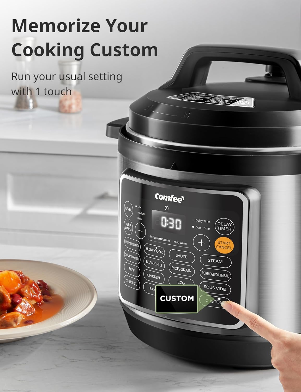 COMFEE’ Pressure Cooker 8 Quart with 16 Cooking Functions, Olla de Presion Non-Stick Pot Yogurt Maker Rice Cooker Slow Cooker Sauté Steamer, Healthy Ceramic Inner Pot
